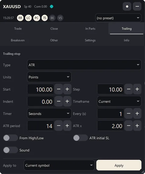 Trailing tab with the ATR type selected.