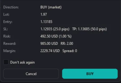 The order confirmation (Dark theme)