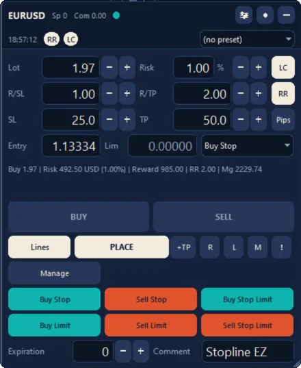 Trade tab: pending