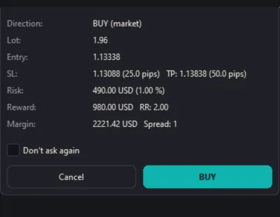 The order confirmation (Dark theme)