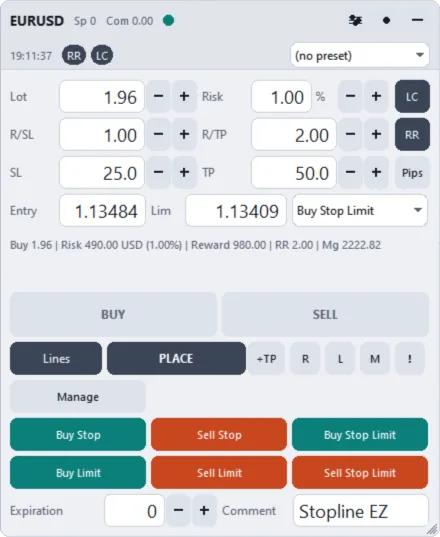 Trade tab: stop limit