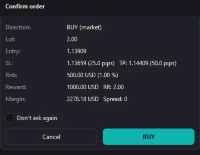 The order confirmation (Dark theme)