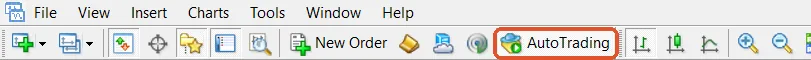 The AutoTrading button on the toolbar