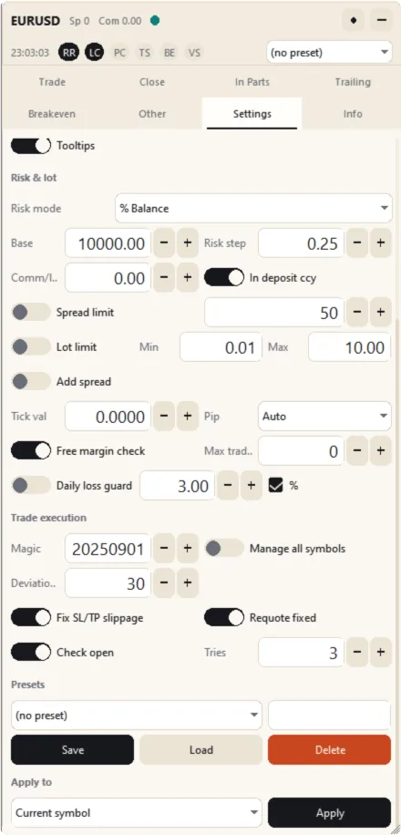 Settings tab, part 2