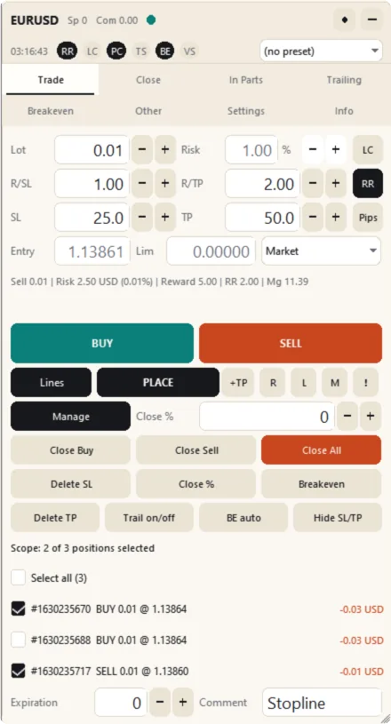 Manage mode with the position list