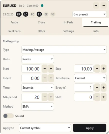 Trailing tab: moving average