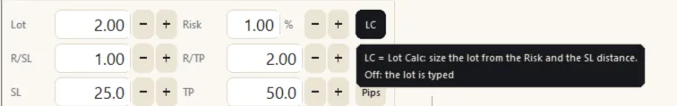 A tooltip explaining the LC button
