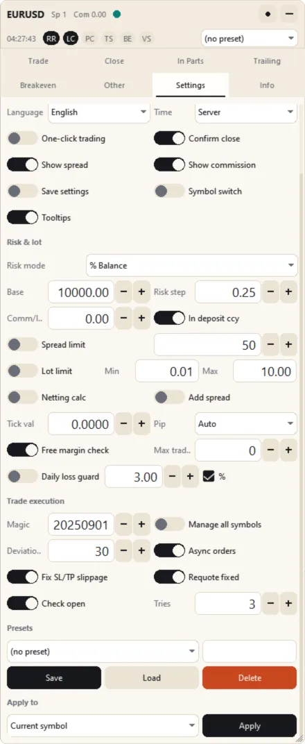 Settings tab, part 2