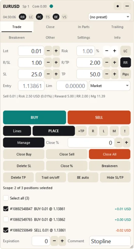 Manage mode with the position list
