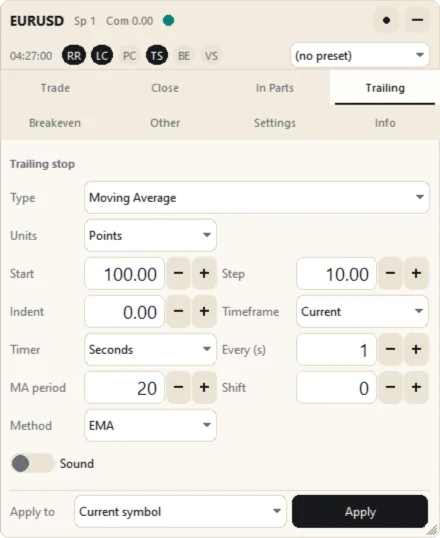 Trailing tab: moving average