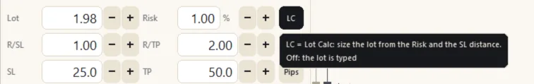 A tooltip explaining the LC button